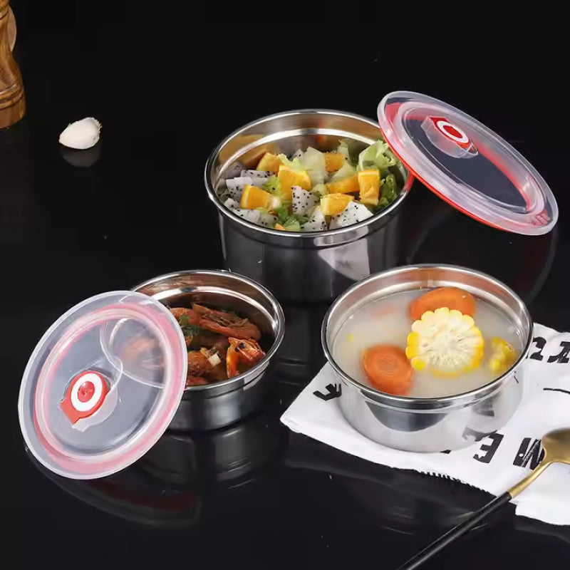 Stainless Steel Food Storage Containers with Airtight Plastic Lids – 3 Pieces