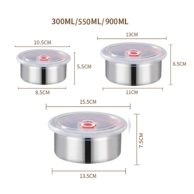 Stainless Steel Food Storage Containers with Airtight Plastic Lids – 3 Pieces