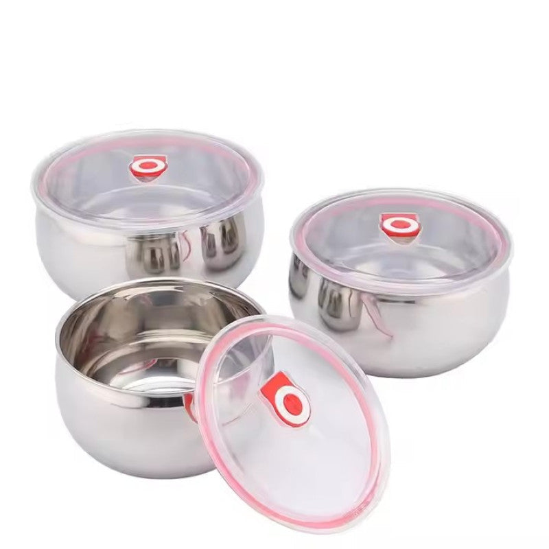 3 Sizes Stainless Steel Food Container with Airtight Plastic Lid