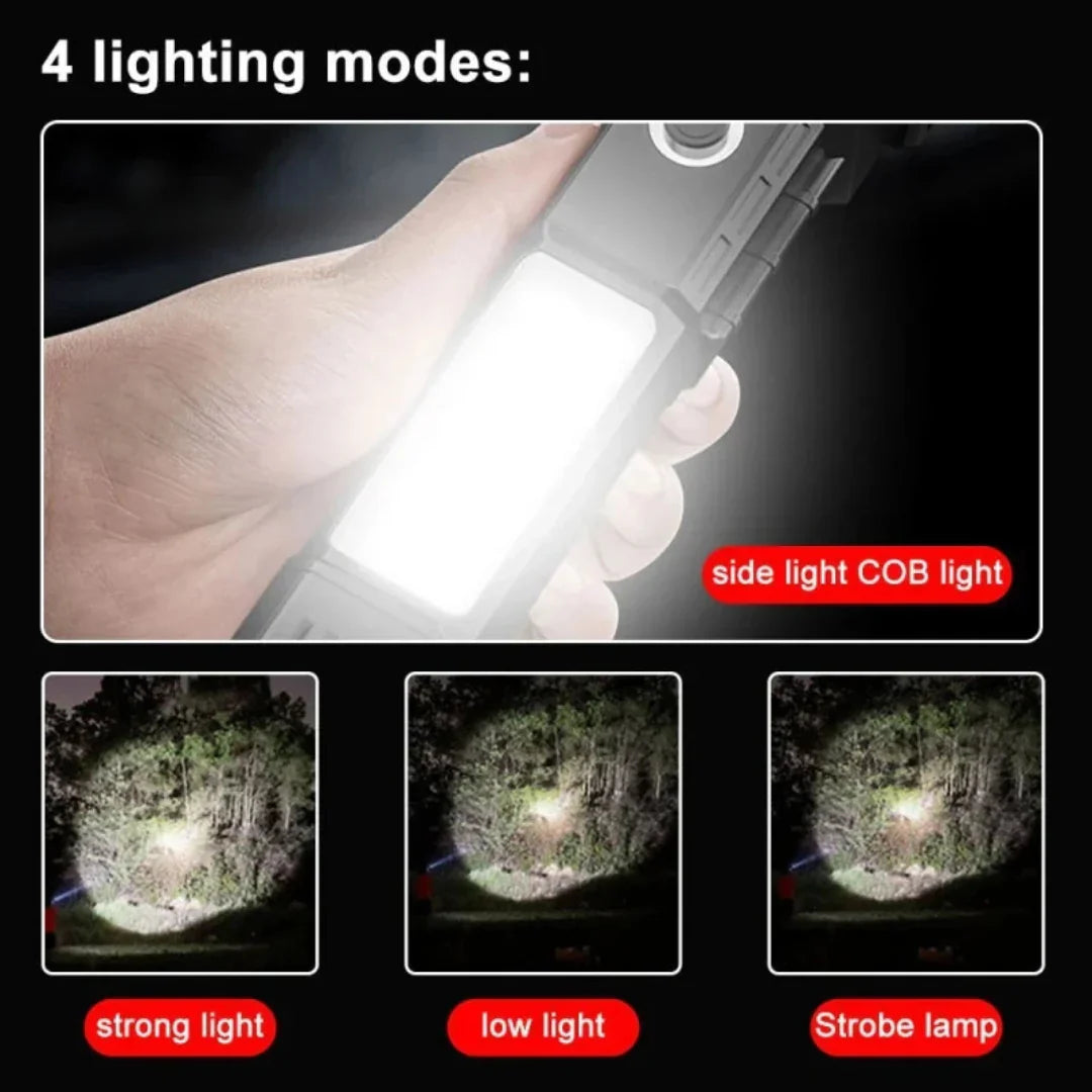 High-Brightness LED Flashlight | Power Bank & Safety Hammer